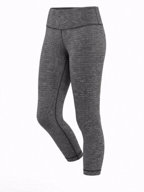 🍋 2/50 Lululemon Wunder Under Crop Leggings Size 4 Black White Coco Pique